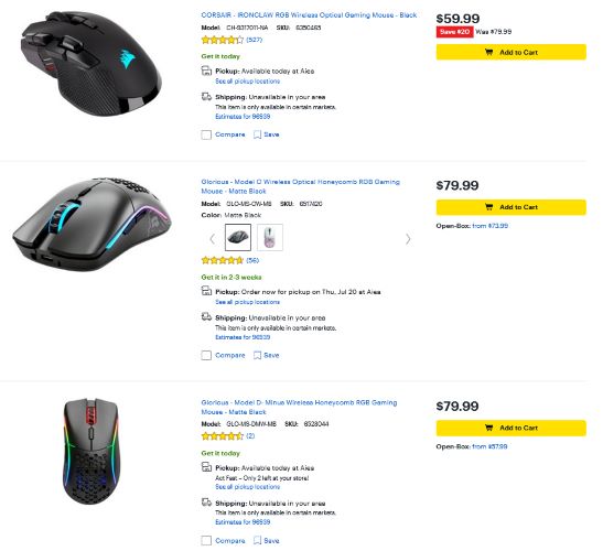 RGB mice in Best buy USA