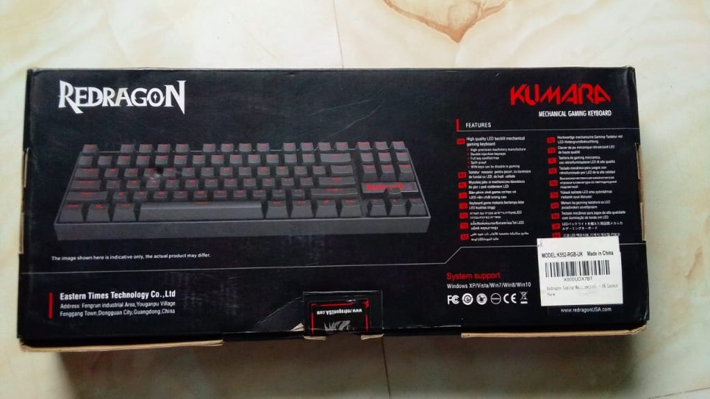 Redragon K552 Kumara box backside
